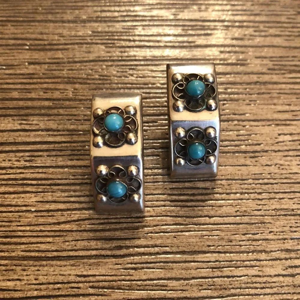 Vintage Mexico Sterling Silver Clip Earrings Boho